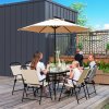 Outsunny 8 Pieces Dining Set with Parasol 6 Folding Texteline Chairs and Tempere Glass Table Beige