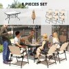 Outsunny 8 Pieces Dining Set with Parasol 6 Folding Texteline Chairs and Tempere Glass Table Beige