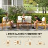 Outsunny 4 Piece Garden Furniture Set, 4 Seater Acacia Wood Patio Conversation Set with 2 Chairs, Loveseat, Thick Cushions and Coffee Table, Slat Design, Teak