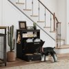 PawHut Pet Feeder Station, Dog Food Storage Container w/ Raised Dog Bowls, Hanger, for Food and Water - Black