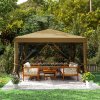 Outsunny 3 x 3m Pop Up Gazebo, 420D Garden Tent Canopy with Removable Mesh Sidewall Netting, Carry Bag for Garden Patio Outdoor, Khaki