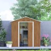 Outsunny 6.5 x 3.5ft Metal Garden Shed, Outdoor Storage Shed for Tool Organization with Double Sliding Doors and 4 Vents for Garden, Patio, Brown Wood Effect