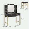 HOMCOM Dressing Table with Lighted Mirror, Cushioned Stool, Drawers, Shelves, LED Makeup Vanity Desk Set, Modern Dresser Vanity Table for Bedroom, Black
