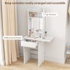 HOMCOM Small Dressing Table with Mirror and Adjustable LED Lights, Modern Vanity Desk with Drop Leaf, Open Shelves and Drawer, Compact Makeup Table for Small Spaces, Bedroom, White