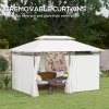 Outsunny 3 x 4m Garden Gazebo with Sides, Double Roof Metal Gazebo, Outdoor Gazebo Canopy Shelter for Patio, Deck, Cream White