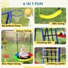 AIYAPLAY 6 in 1 Kids Swing Set, Metal Swing with 3 Swings, Basketball Hoop, Climbing Ladder and Net, Heavy Duty A-Frame Garden Swing Kids Outdoor Children Playground for Ages 3-8