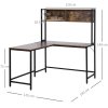 HOMCOM L Shaped Desk with Book Shelf, Industrial Corner Computer Desk, Writing Table with Steel Frame for Home Office, Bedroom, Study Room, 140 x 125cm, Brown