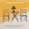 Outsunny 3 Pieces Rattan Bistro Set, Wicker Folding Garden Furniture Set with Coffee Table and Chairs for Outdoor, Patio, Balcony, Natural