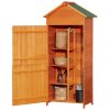 Outsunny Wooden Outdoor Storage Shed, Compact Utility Outdoor Tool Shed with Lockable Double Doors and Shelves, Orange