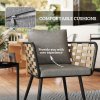 Outsunny 3 Pieces Rattan Bistro Set, Wicker Garden Furniture Set with Washable Seat and Back Cushions, Glass Top Coffee Table, for Outdoor, Patio, Black