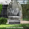 Outsunny Oversized Garden Egg Chair, Outdoor Wicker PE Rattan Chair with Thickened Padded Cushions and Pillows for Balcony, Porch, Charcoal Grey