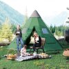 Outsunny 6 Men Tipi Tent, Camping Tent with Mesh Windows, Sewn-in Floor, Two Doors and Carry Bag, Easy Set Up, for Hiking Picnics Outdoor Night, Green
