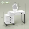 HOMCOM LED Lighted Dressing Table with Leaf Shape Mirror, Modern Vanity Desk with 5 Drawers, Makeup Desk with Fluted Panels, White