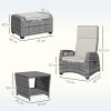 Outsunny 5 Pieces PE Rattan Garden Furniture Set, Wicker Outdoor Furniture Set with Reclining Chairs, Coffee Table, Footstools and Thick Cushions for Balcony, Patio, Grey
