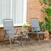 Outsunny Garden Bistro Set, 3 Pieces Table and Chairs Set, Outdoor Garden Furniture with Foldable Breathable Mesh Fabric Armchairs & Glass Top Coffee Table, Light Grey