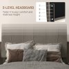 HOMCOM King Bed Frame with 5-Level Adjustable Velvet Upholstered Headboard, Wooden Slats Mattress Foundation, No Box Spring Needed, Grey