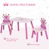 HOMCOM 3 Pcs Kids and Table Chair Set Princess & Crown Theme Home Furniture Pretty Gift 2-4 Years Pink