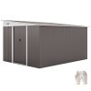 Outsunny 11.3 x 9.2ft Lean to Metal Garden Shed with Double Sliding Doors, Outdoor Galvanised Tool Storage House with 2 Air Vents, Grey