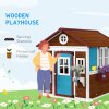Outsunny Wooden Playhouse for Kids Outdoor Wendy House with Doors, Windows, Plant Pots, Boxes, for 3-8 Years - Dark Brown