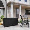 Outsunny 627 L Rattan Garden Storage Box, Outdoor Garden Cushion Storage Box with Gas Lift Lid and Wheels, Outdoor Rattan Chest Container for Cushions, Pillows and Tools, Black