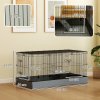 PawHut Guinea Pig Cage, 2 in 1 Rabbit Cage Pet Playpen with Removable Top, 2 Separate Area, Waterproof Oxford Fabric Floor, Perch, Ramp, Small Animal Cage for Guinea Pigs, Bunnies, Hedgehogs, Black