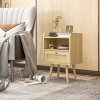 HOMCOM Bedside Tables Set of 2, Boho Styled Nightstand with Drawer, Storage Compartment and Rattan Accent, Side End Table for Bedroom, 40 x 30 x 60cm, Natural Wood Finish