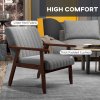 HOMCOM Fabric Accent Chair, Modern Tufted Armchair for Bedroom, Living Room, Upholstered Lounge Chair with Wood Legs, Grey