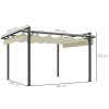 Outsunny 3 x 4m Pergola with Retractable Roof Canopy, Aluminium Frame Garden Gazebo Outdoor Sun Shade Shelter for Grill, Patio, Deck, Khaki