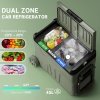 Outsunny 45L Car Fridge Freezer Dual Zone, Portable Camping Fridge 12V/24V DC & 100-240V AC, Electric Cool Box -20°C-20°C with Wheels and LED Light, for Travel, RV, Road Trip, Picnic