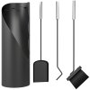 Outsunny 4 Pieces Fireplace Tools Set, Metal Fireplace Accessories Fireside Companion Set with Broom, Shovel, Poker and Bucket, Silver