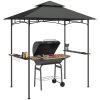 Outsunny 2.4 x 1.5 m (8' x 5') Grill Gazebo Canopy with LED Lights, Double Tiered Outdoor BBQ Gazebo Shelter with 2 Side Shelves, Storage Basket and Hooks for Garden, Barbecue, Picnic, Dark Grey