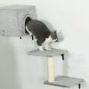 PawHut Cat Wall Shelves, 6-Piece Cat Wall Furniture Set with Condo, Platforms, Sisal Scratching Post, Bed and Toy Ball, for Climbing, Sleeping, Playing, Grey