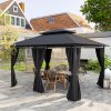 Outsunny 4m x 3(m)Garden Gazebo, Double Roof Outdoor Gazebo Canopy Shelter with Curtains, Solid Steel Frame for Patio, Garden, Black