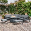 Outsunny 6-Piece Aluminium Garden Furniture Set with Fire Pit Table, Outdoor Dining Sofa Set with Cushions, Loveseats and Footstools, Sectional Corner Conservatory Furniture for Patio, Grey