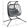 Outsunny Outdoor PE Rattan 2 Seaters Swing Chair with Thick Padded Cushion, Patio Hanging Egg Chair with Metal Stand, Headrest, for Indoor and Outdoor, Black