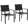 Outsunny 2 Pieces Garden Dining Chairs, Aluminium Outdoor Armchair for 2 with Breathable Mesh Fabric, Stackable Design, Black