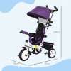 HOMCOM 6 in 1 Trike, Kids Tricycle, Pedal Push Bike w/ Push Handle, Removable Canopy, 5-point Safety Belt, Storage, Footrest, Brake, for 1-5 Years Toddler, Purple