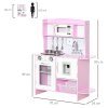 HOMCOM Children Wooden Play Kitchen w/ Lights Sounds, Kids Kitchen Playset w/ Water dispenser, Microwave, Utensils, Sink, Storage, for Ages 3-6 Years - Pink