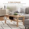 HOMCOM 2-Tier Coffee Table with Storage Shelf, Rectangular Centre Table for Living Room, Home Office, Natural Wood Finish