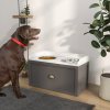 PawHut Stainless Steel Raised Dog Bowls, Double Dog Food and Water Bowl w/ 21L Storage Drawer, for Large Dogs - Grey