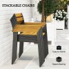 Outsunny 7 Piece Garden Dining Set, Fir Wood Garden Furniture Set with Rectangle Table and 6 Stackable Chairs, Umbrella Hole, Slatted Top and Steel Frame, for Patio Balcony Porch, Brown
