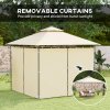 Outsunny 3 x 3 m Garden Gazebo, Double Roof Metal Gazebo with Curtains and Solar-Powered LED Lights, Outdoor Canopy Shelter for Patio, Deck, Beige