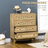 HOMCOM Chest of Drawers, 4-Drawer Storage Organiser Unit with Rattan Element for Bedroom, Living Room, Wood Effect