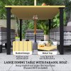 Outsunny 7-Piece Rattan Garden Dining Set, 6 Seater Wicker Garden Furniture Set with Seat and Back Cushions, Umbrella Hole, Patio Table and Chairs with Slatted Metal Top Table for Balcony, Grey