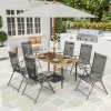 Outsunny Garden Dining Table for 6 Person, Rectangle Outdoor Coffee Table with 5 cm Parasol Hole, Slatted Tabletop and Steel Frame for Patio Balcony, Brown
