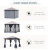 Outsunnym 3 x 3(m) Hardtop Gazebo Canopy with Polycarbonate Roof, Aluminium Frame, Permanent Pavilion Garden Gazebo with Netting and Curtains - Grey