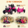AIYAPLAY Ride on Tractor with Trailer, 12V Electric Vehicle with Remote Control, Ride on Car for Kids with Music, Shifter, Start-Up Sound for Ages 3-8 Years, Pink