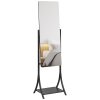 HOMCOM Full Length Mirror, Free Standing Floor Mirror, Full Body Mirror with Adjustable Angle and Storage Shelf for Living Room, Bedroom, Hallway, 108 x 37cm, Black