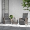 Outsunny 3 Pieces Rattan Bistro Set, Wicker Balcony Furniture Set with Reclining Sun Loungers, 2-Tier Coffee Table and Cushions, 2 Seater Garden Furniture for Outdoor Patio Balcony, Brown