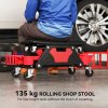 HOMCOM Rolling Mechanic Stool, 135kg Capacity Workshop Stool with 360 Swivel Wheels, Roller Creeper Seat with Slide Out Tool Trays, Drawer, Bottle Holders for Garage, Shop, Auto Repair, Red